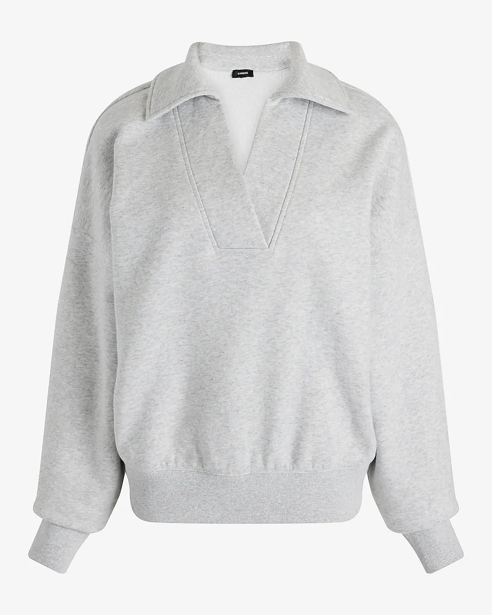 Relaxed V-Neck Fleece Polo Sweatshirt