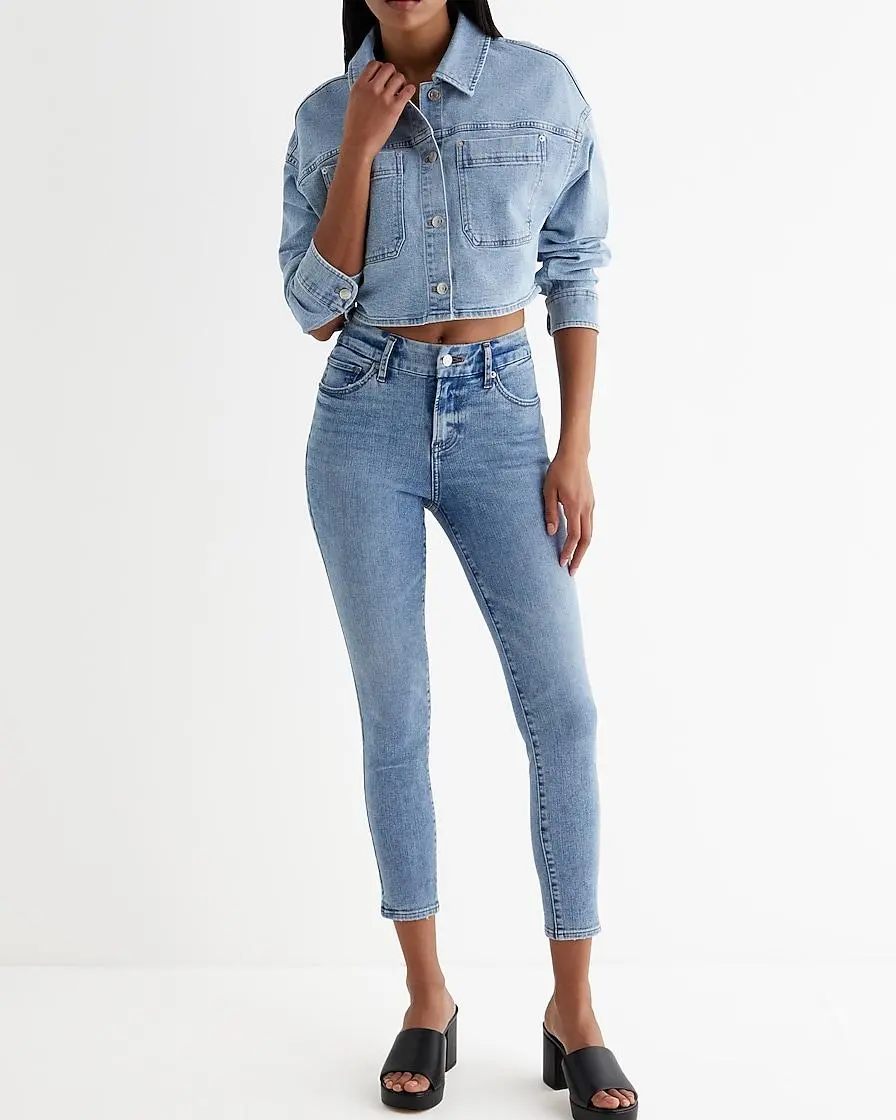 Light Wash Cropped Denim Shacket