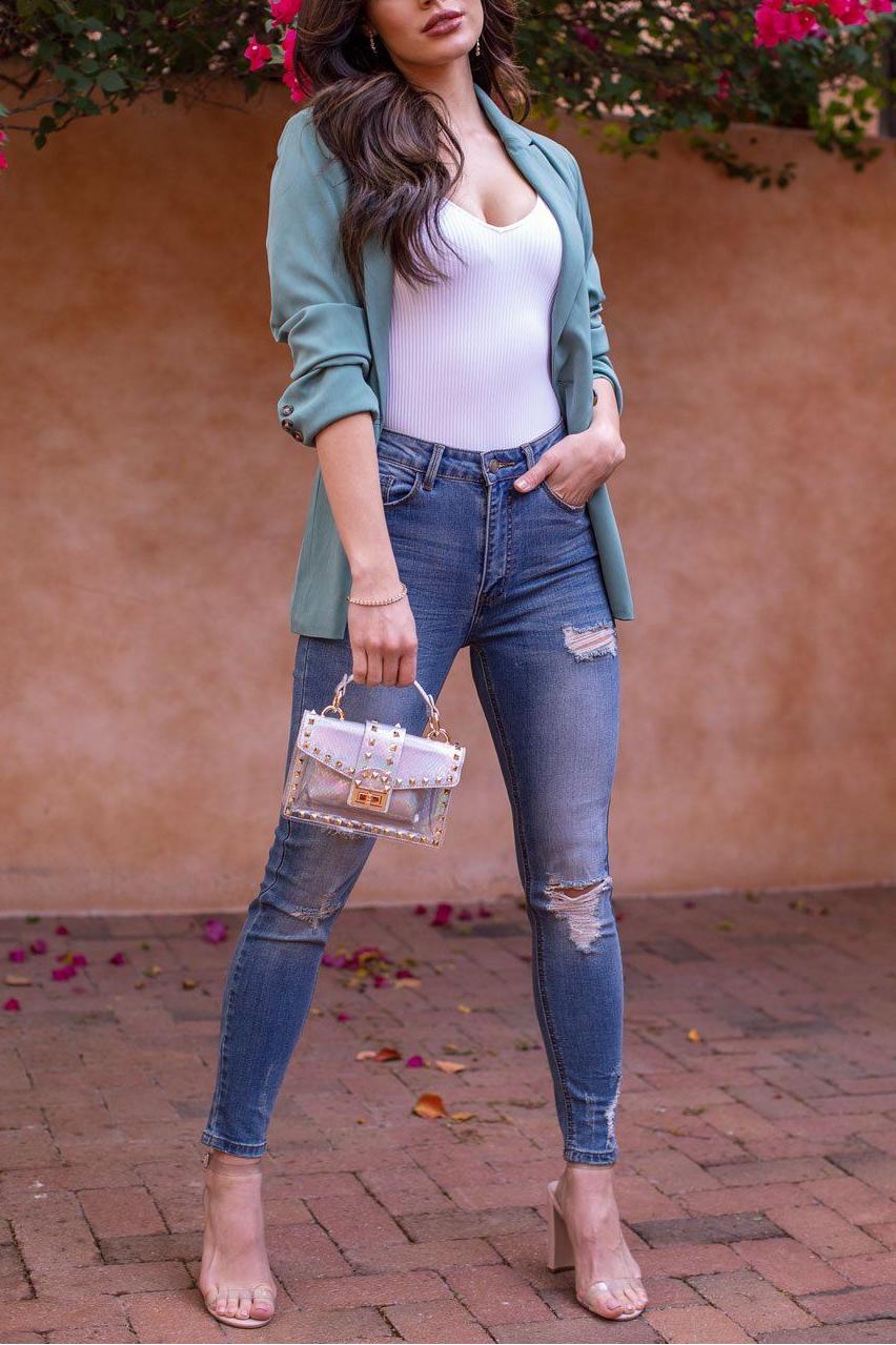 Solid Color Distressed Skinny Jeans