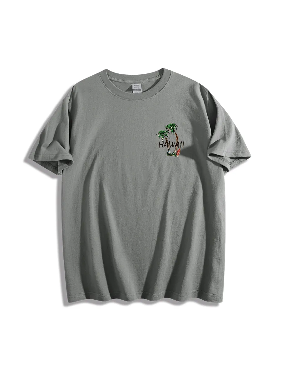 Men'S HAWAII Letter Palm Tree Boat Graphic Printed Vacation Short Sleeves T-Shirt
