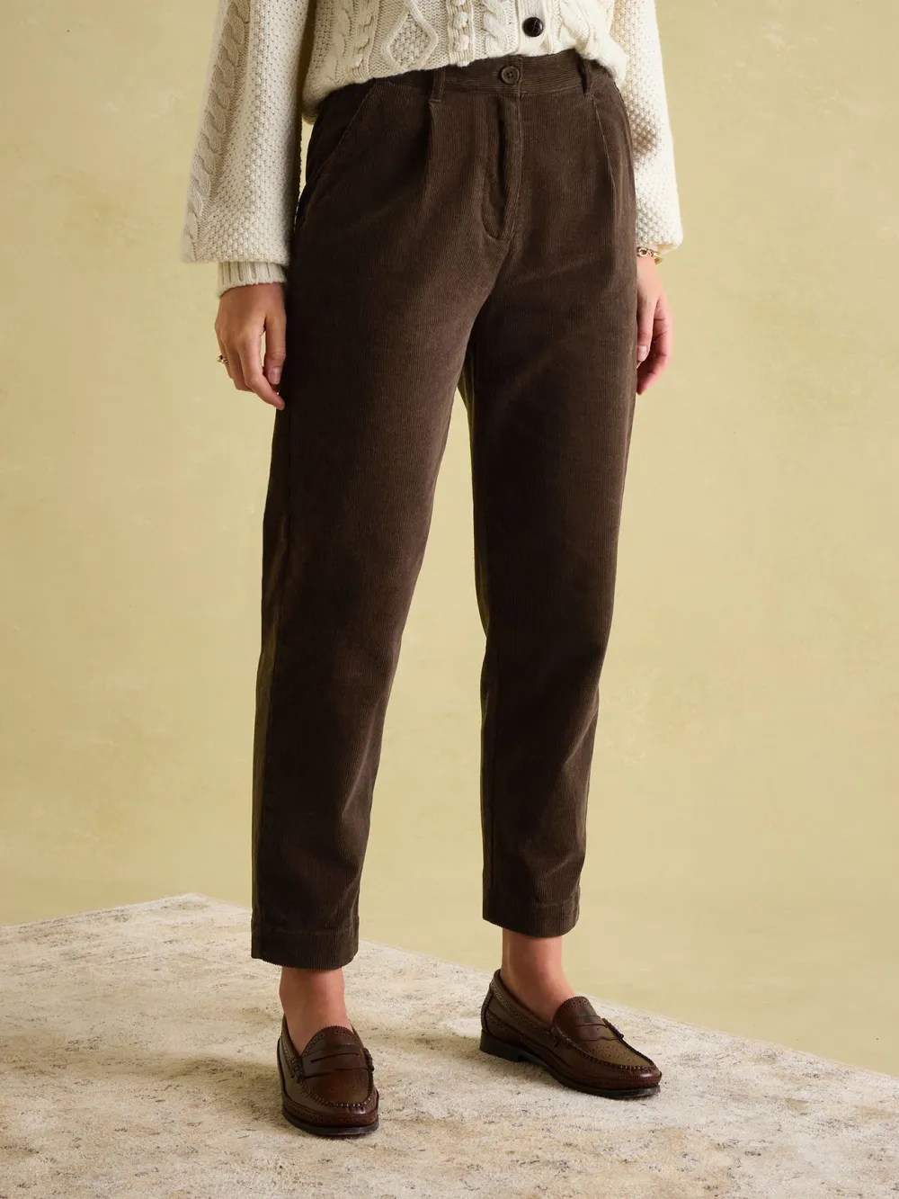 Calla Dark Brown Corduroy Tapered Trousers