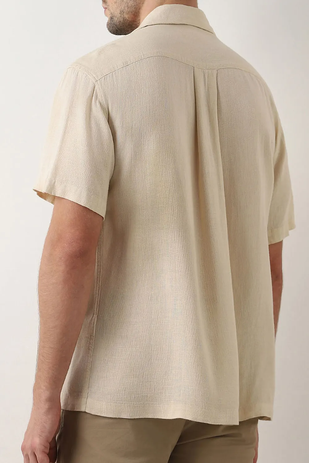 Beige Cuban Collar Short Sleeves Shirt