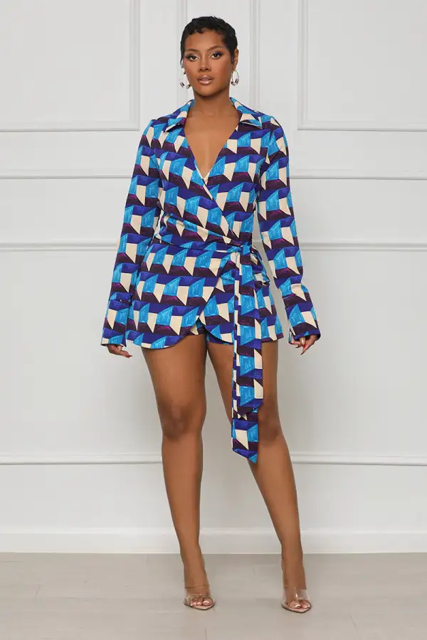Kaleidoscope Wrap Romper (Blue Multi)-FINAL SALE