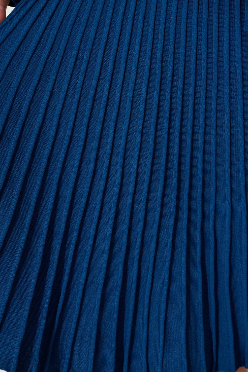 Blue Wrap Style Pleated Knit Dress