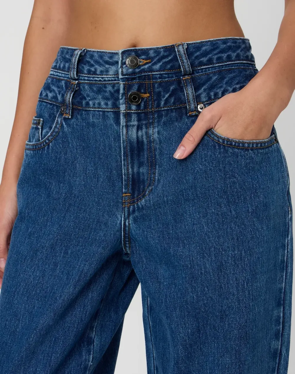 Double Waistband Straight Leg Jean