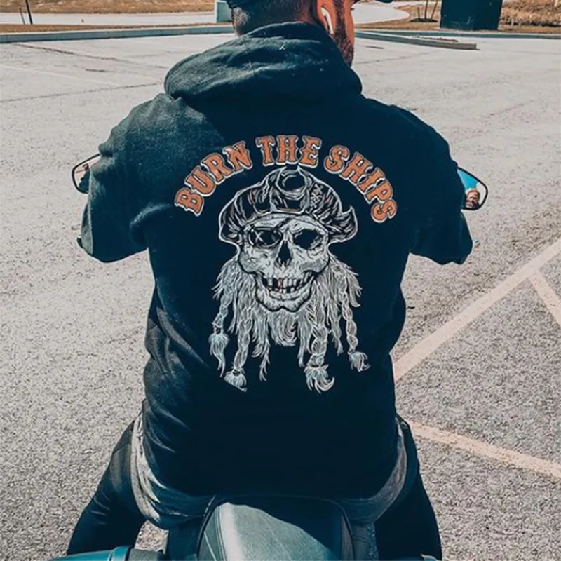 BURN THE SHIPS printed loose hoodie designer
