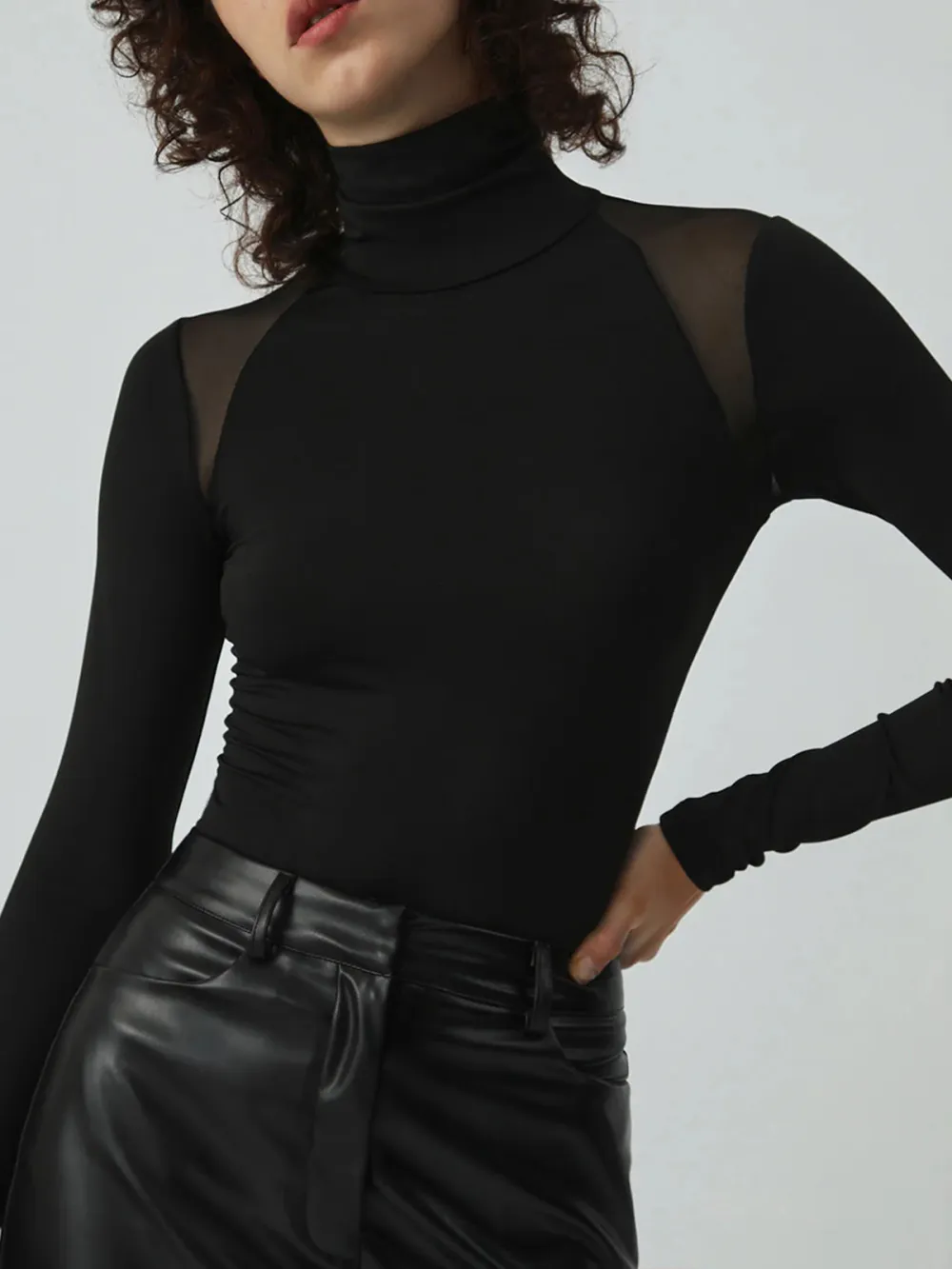 Plain High Neck Long Sleeve Bodysuit