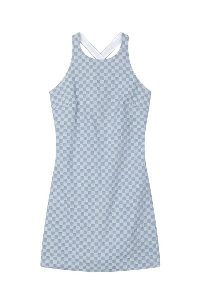 Renee Knit Dress - Denim Checkered