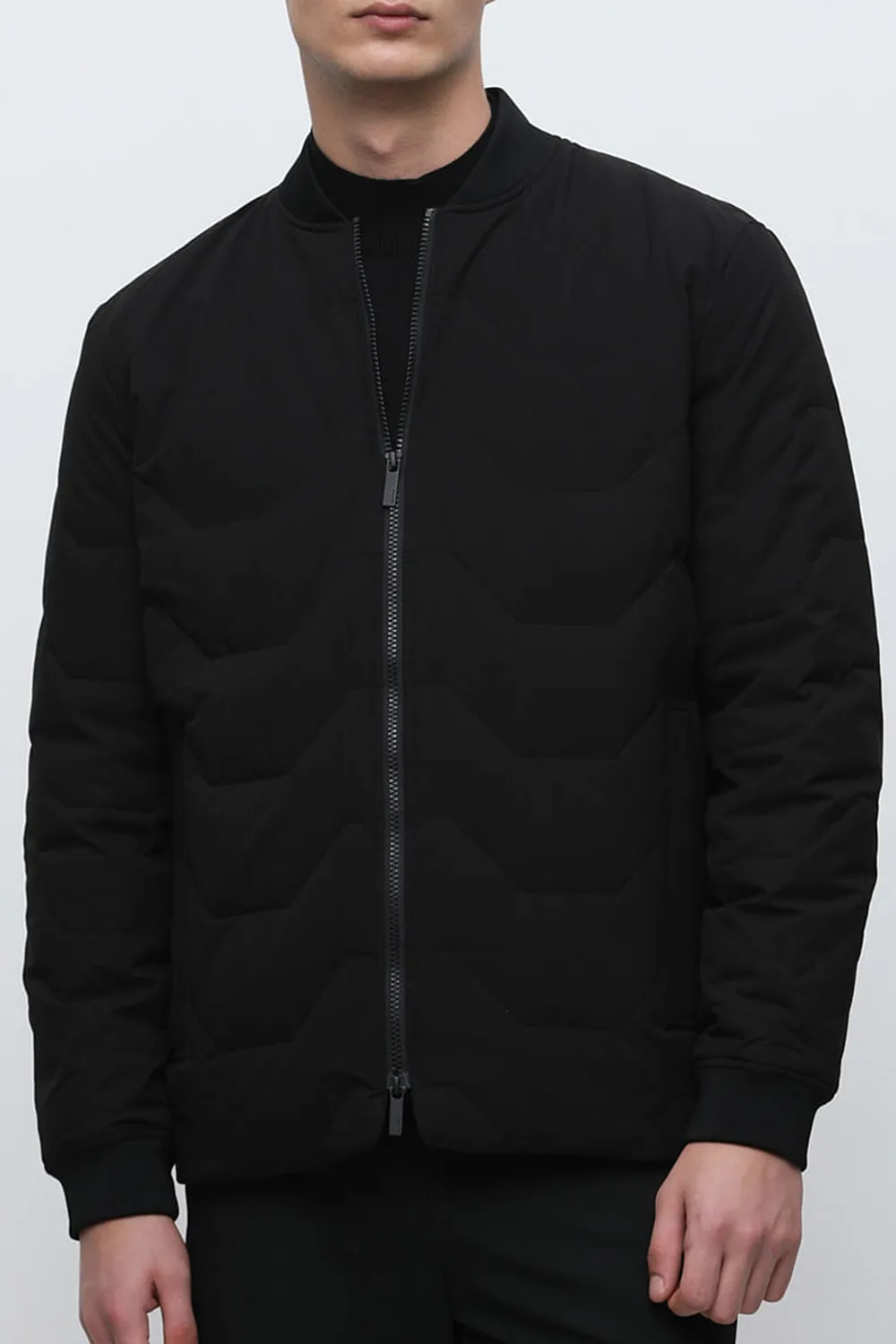 BLACK QUILTED REDOWN BOMBER JACKET