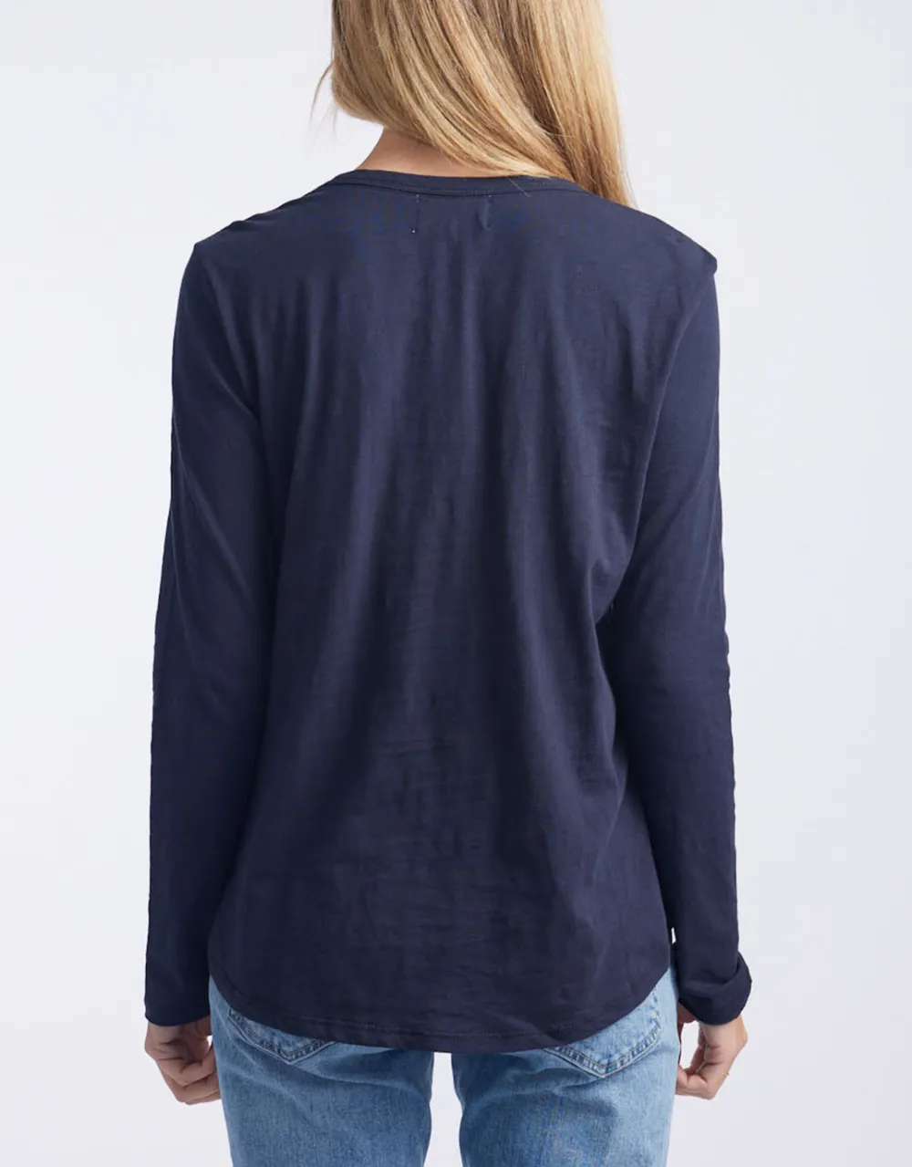 Original Round Neck Long Sleeve T-Shirt - Navy