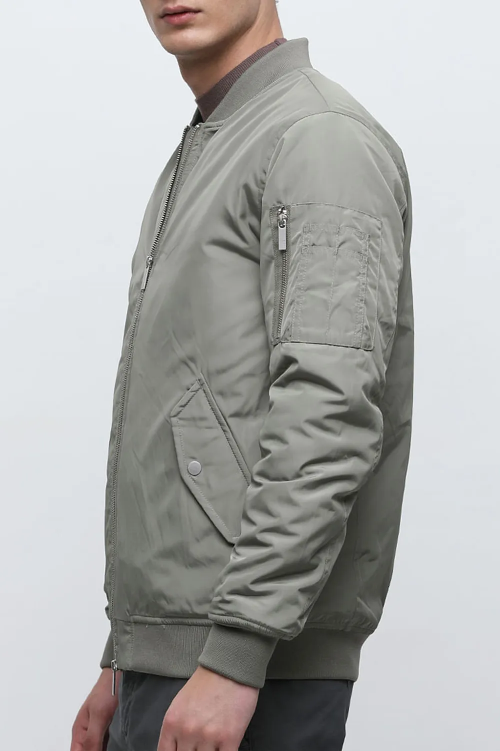 Grey Zip-Up Bomber Jacket