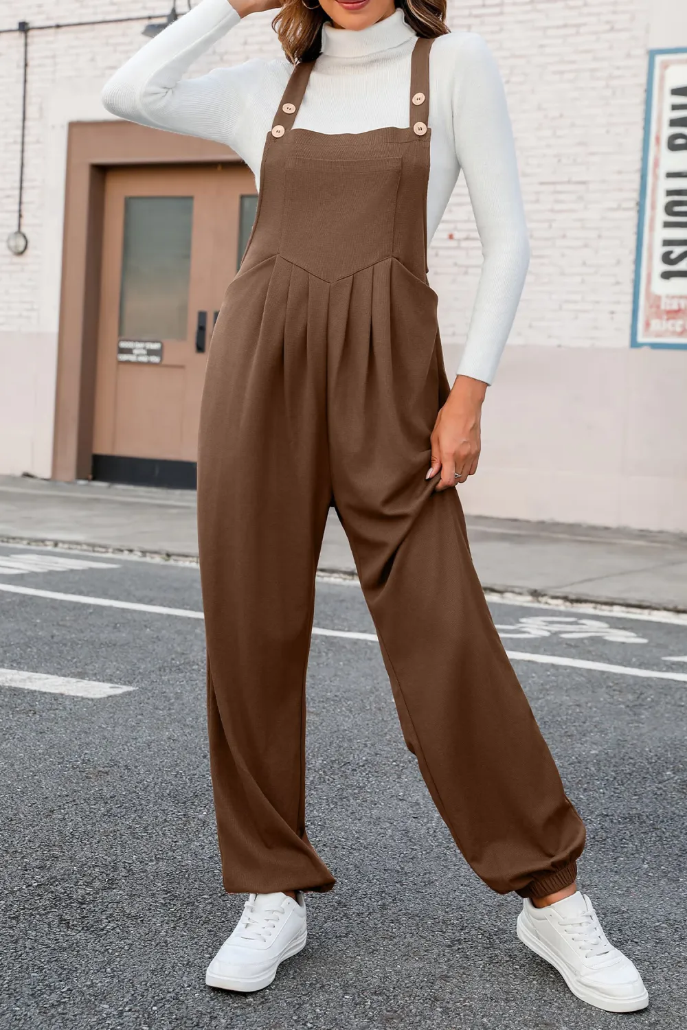 Coffee Brown Square Neck Sleeveless Jumpsuit