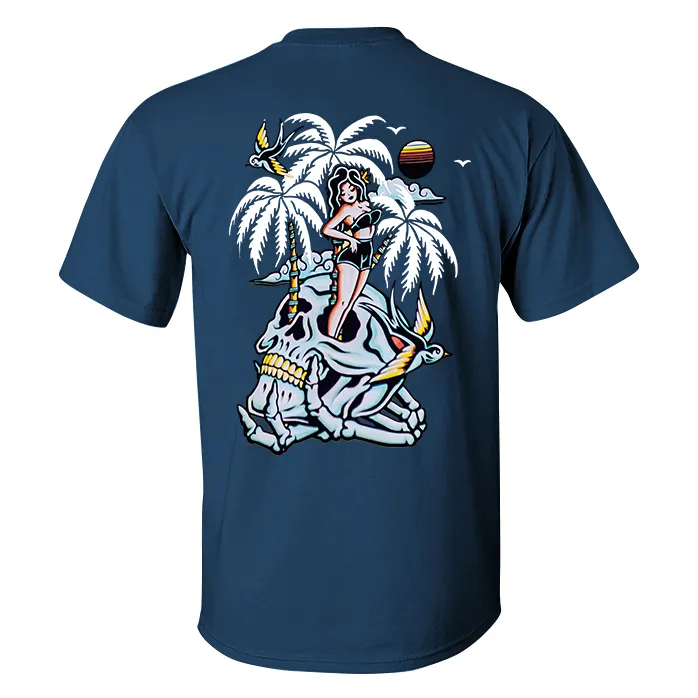 Skull Coconut Tree Printed Casual Men's T-shirt