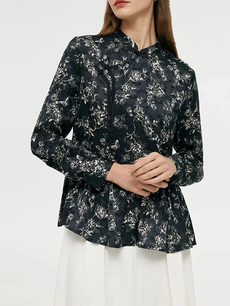 Butterflies Print New Chinese-Style Women Blouse