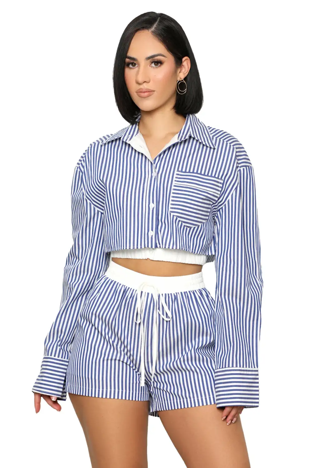 Euro Trip Stripe Short Set (Navy & White)
