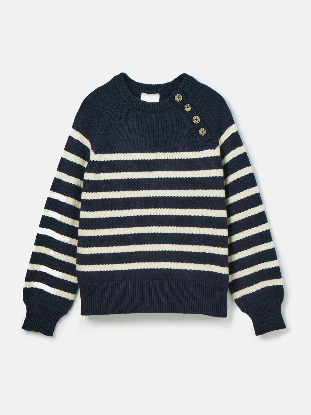 Agnes Navy Striped Button Neck Jumper