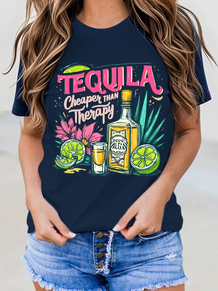 Women's Tequila Round Neck Short Sleeves Pure Cotton T-Shirt