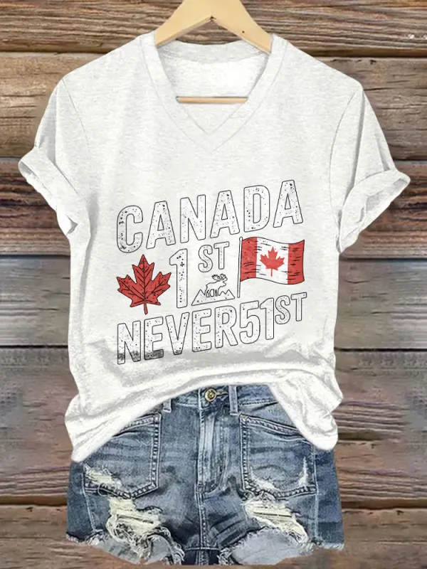 Canada 1 St Never 51 St Printed V-Neck Short-Sleeved T-Shirt