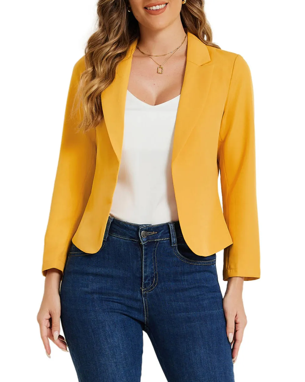 Allegra K- Open Front Crop Suit Blazer Jacket