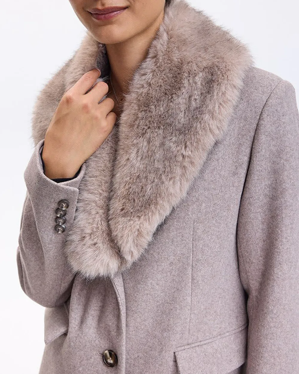 Maxi Coat with Faux Fur Collar