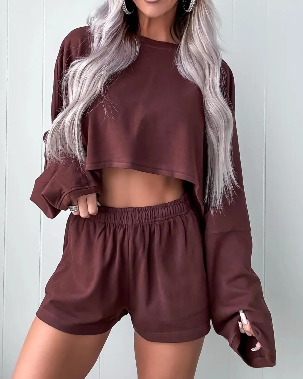 Lounge Luxe Terry Cloth Cropped Short Set - Brown