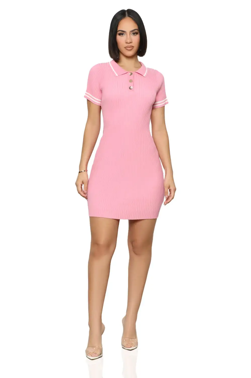 Match Made Collared Dress (Pink)-FINAL SALE