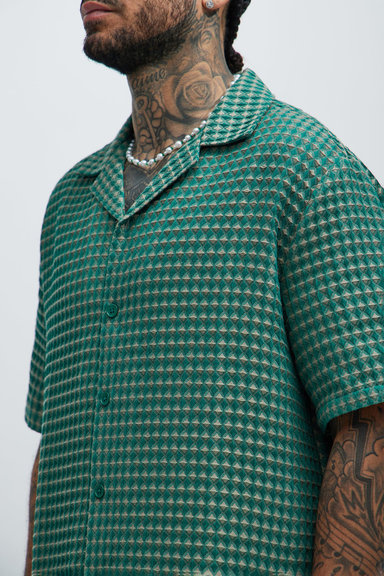 Dimensional Textured Button Up Shirt - Greencombo