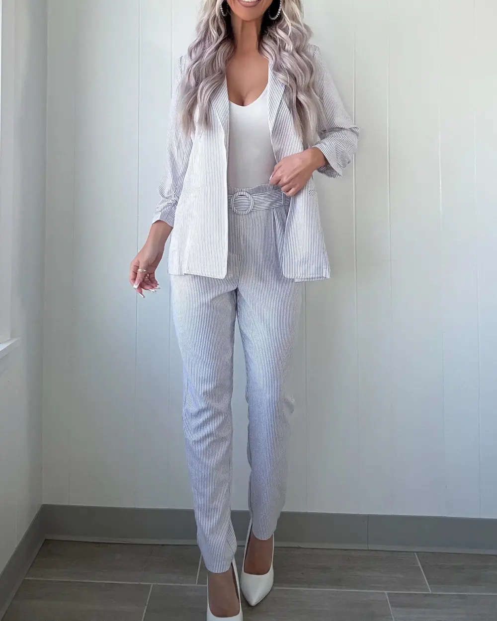 Success Story Pinstripe Blazer Set - Ivory