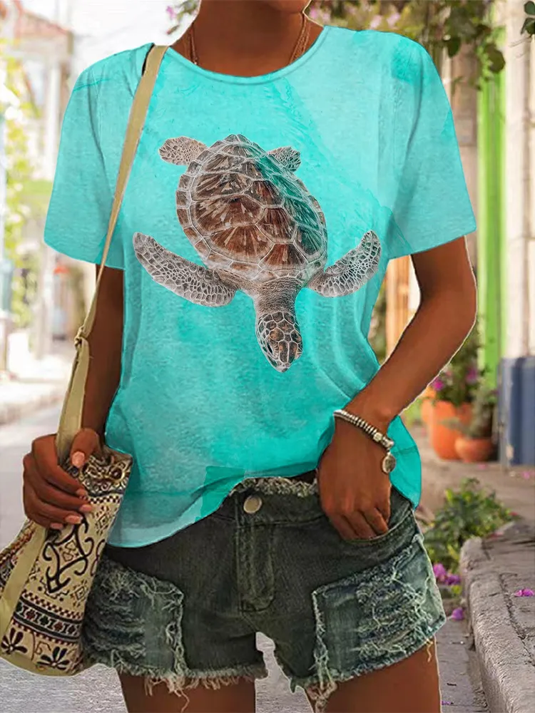 Women'S Sea Turtles Short Sleeve Round Neck Pure Cotton T-Shirt