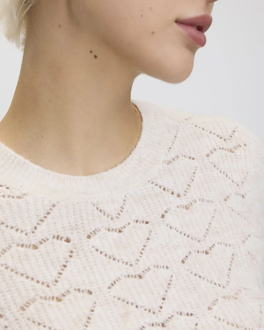 Long-Sleeve Crew-Neck PlushSoft Sweater with Pointelle Hearts