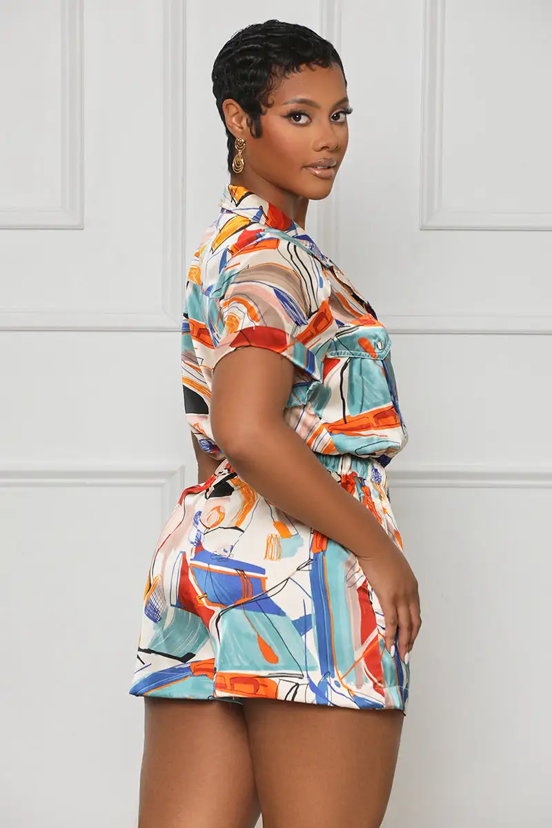 Work Of Art Abstract Romper (Cream Multi)