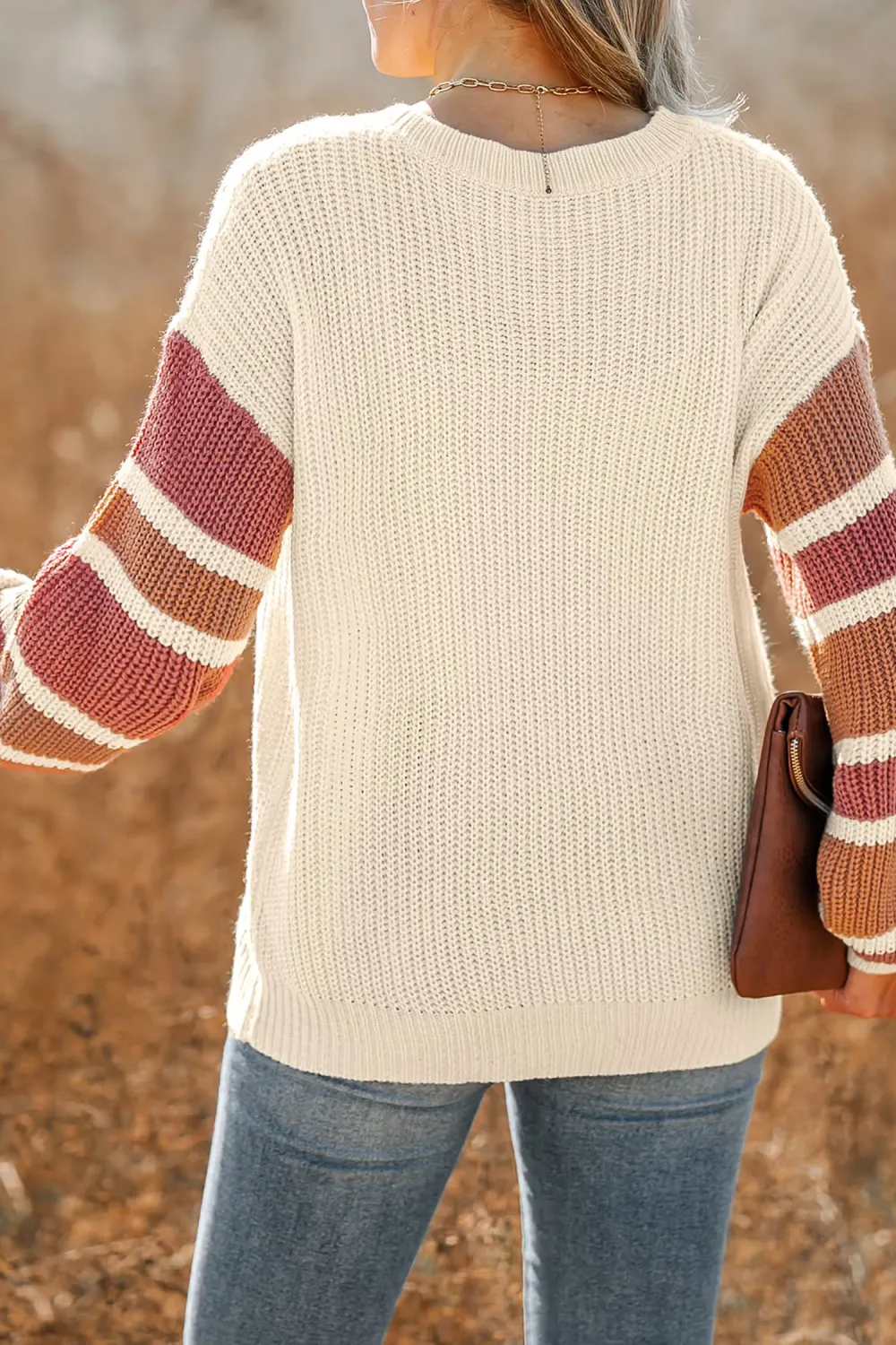 V-Neck Buttoned Striped Sweater