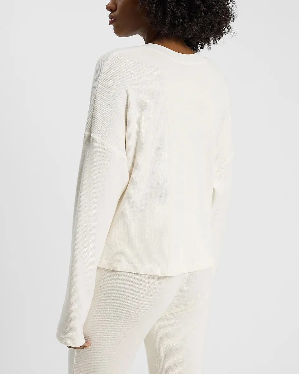 Waffle Long Sleeve Cropped Henley Tee + Waffle Pull On Flare Pant