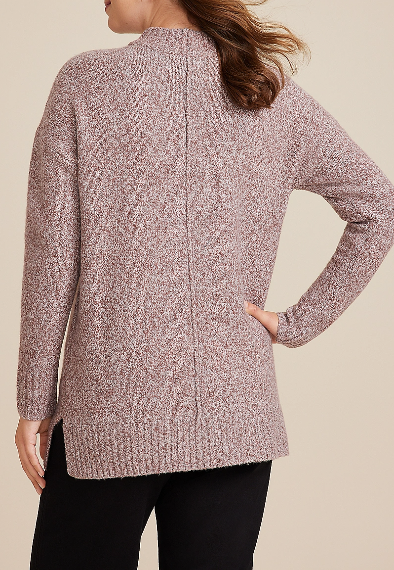 Marled Mock Neck Tunic Sweater