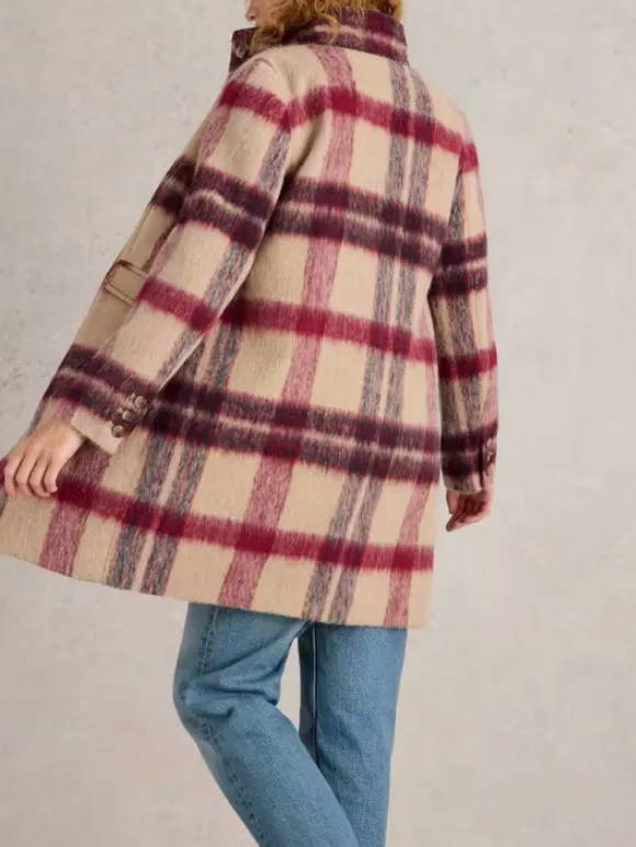 Karla Check Coat In Pink Multi