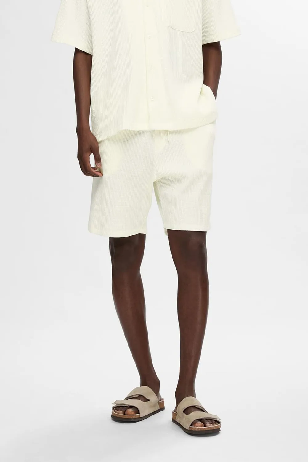 Off-White Waffle Textured Co-ord Set Shorts