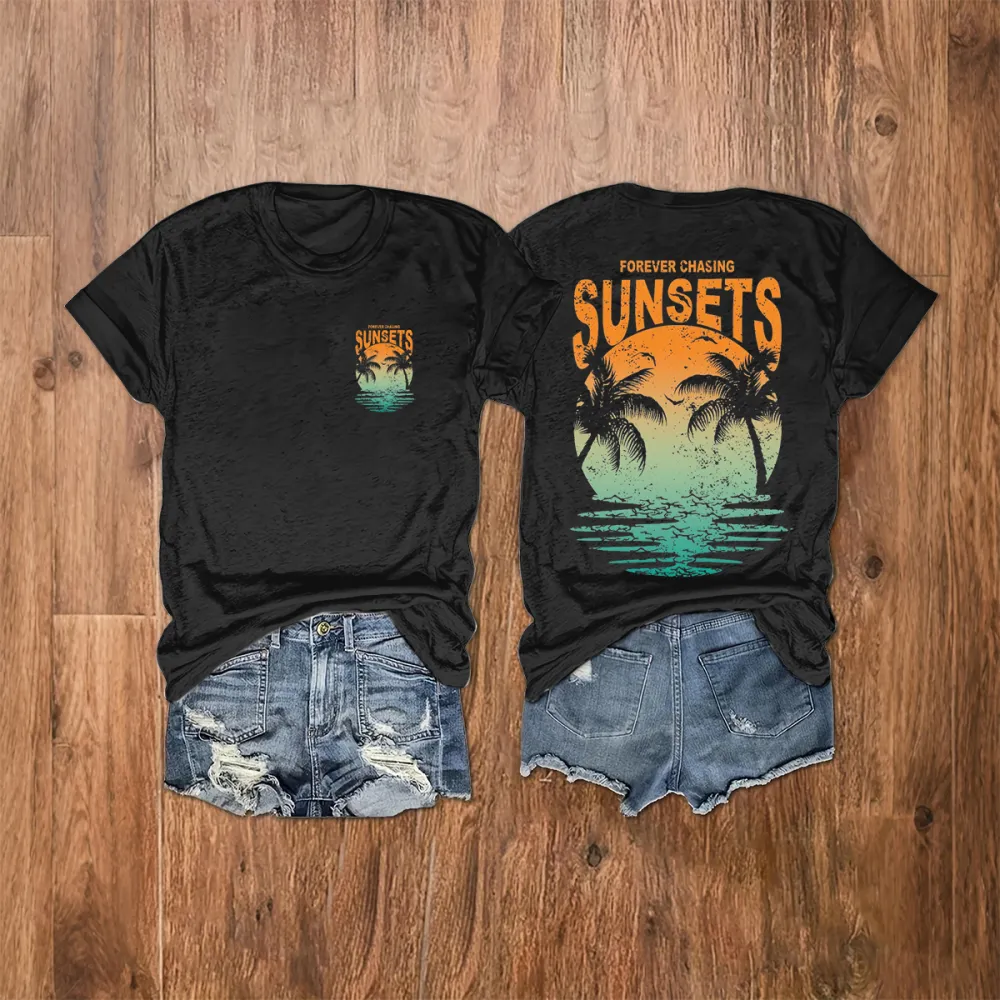 Retro Sunset Rays Wavy T-Shirt