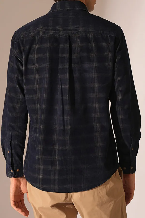 Navy Blue Corduroy Check Shirt