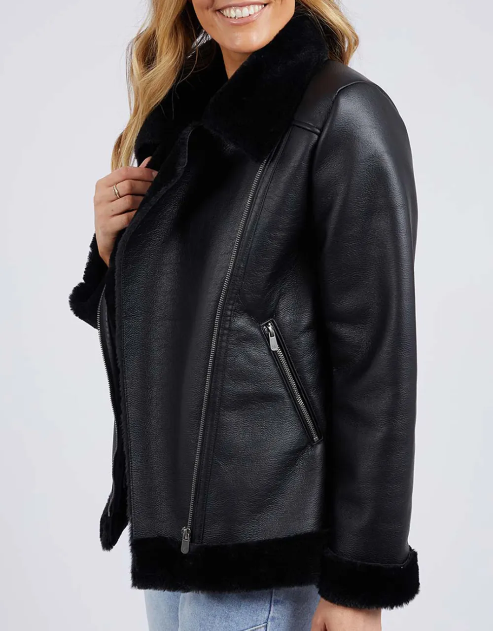 Moto Shearling Jacket - Black