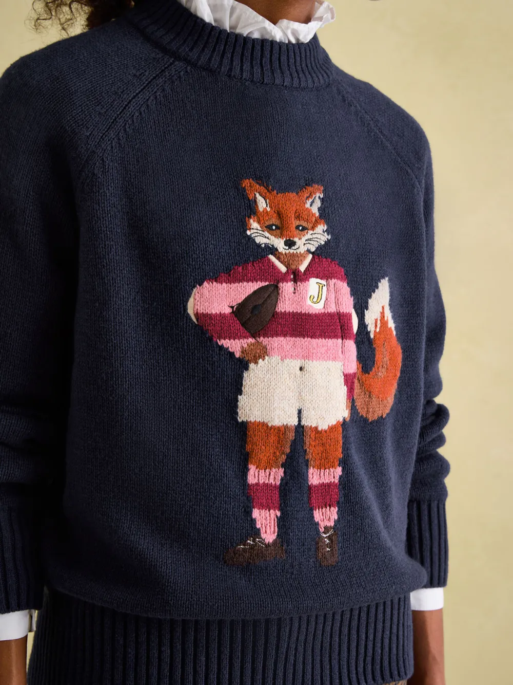 Jonty Dark Green Intarsia Fox Knit Jumper