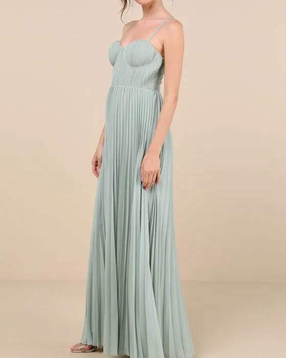 Admirable Elegance Light Blue Pleated Bustier Maxi Dress