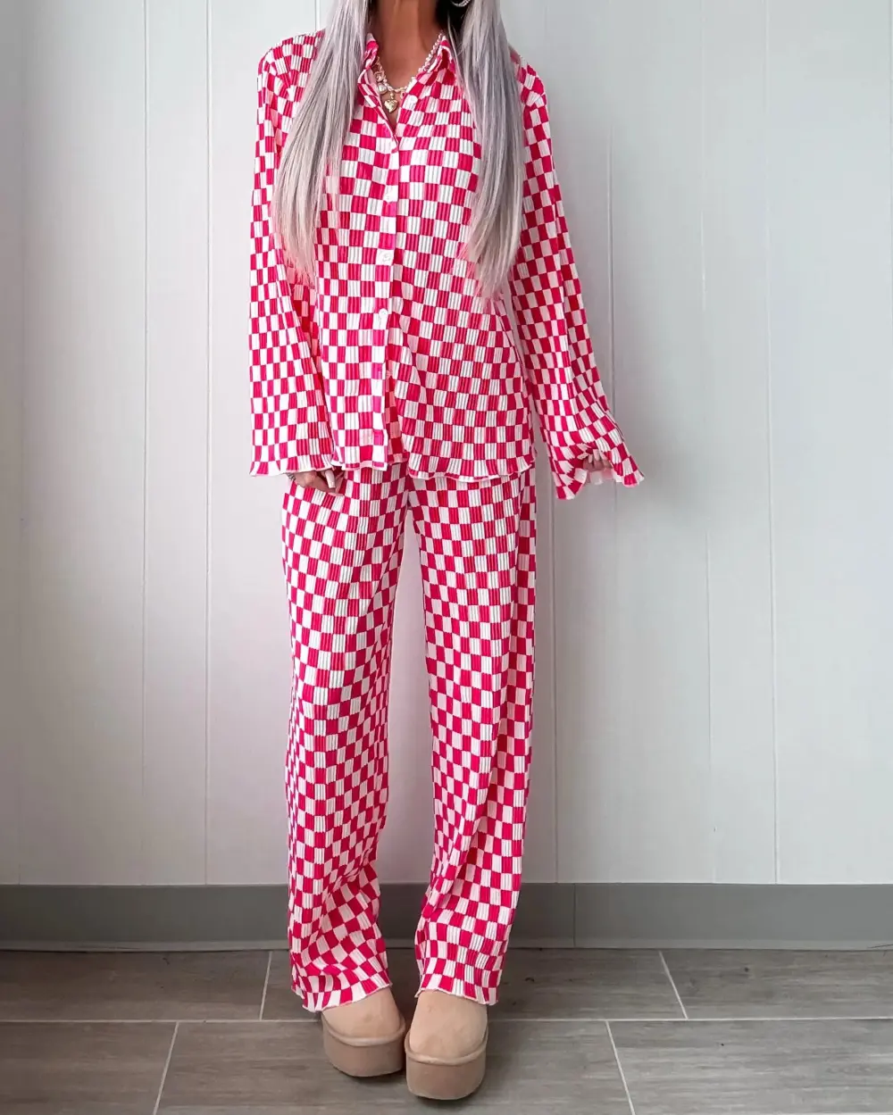 Love Lullabies Checkered Pajama Set - Pink