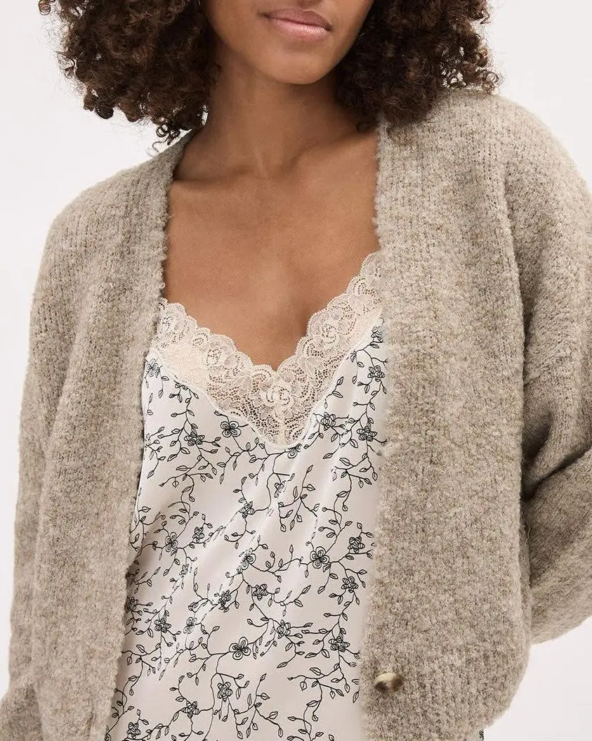 Long-Sleeve Buttoned-Down Boucle Cardigan