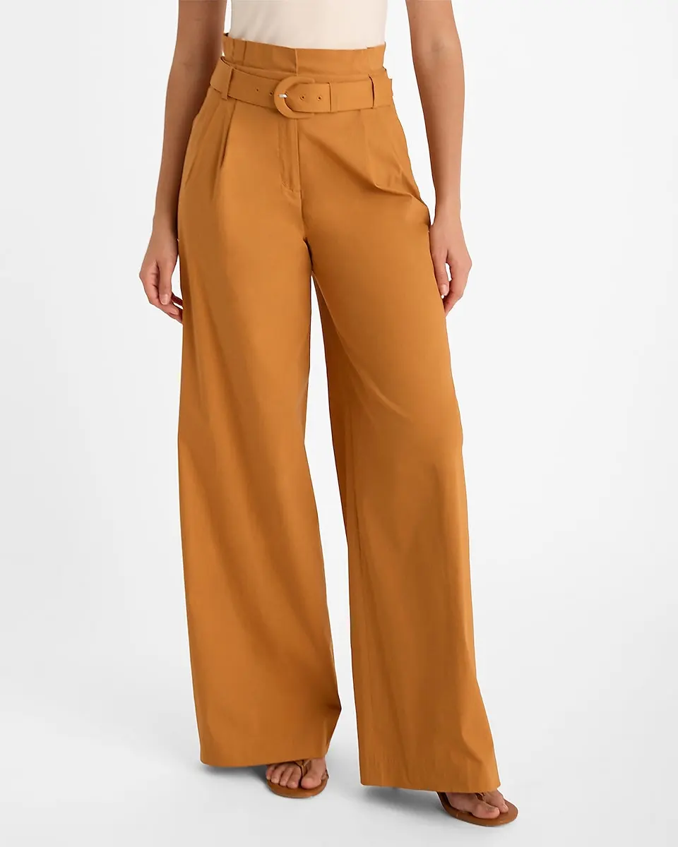 Super High Waisted Belted Paperbag Wide Leg Pant