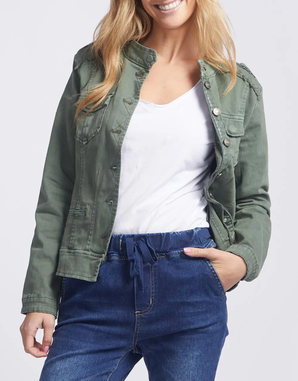 Military Denim Jacket - Khaki