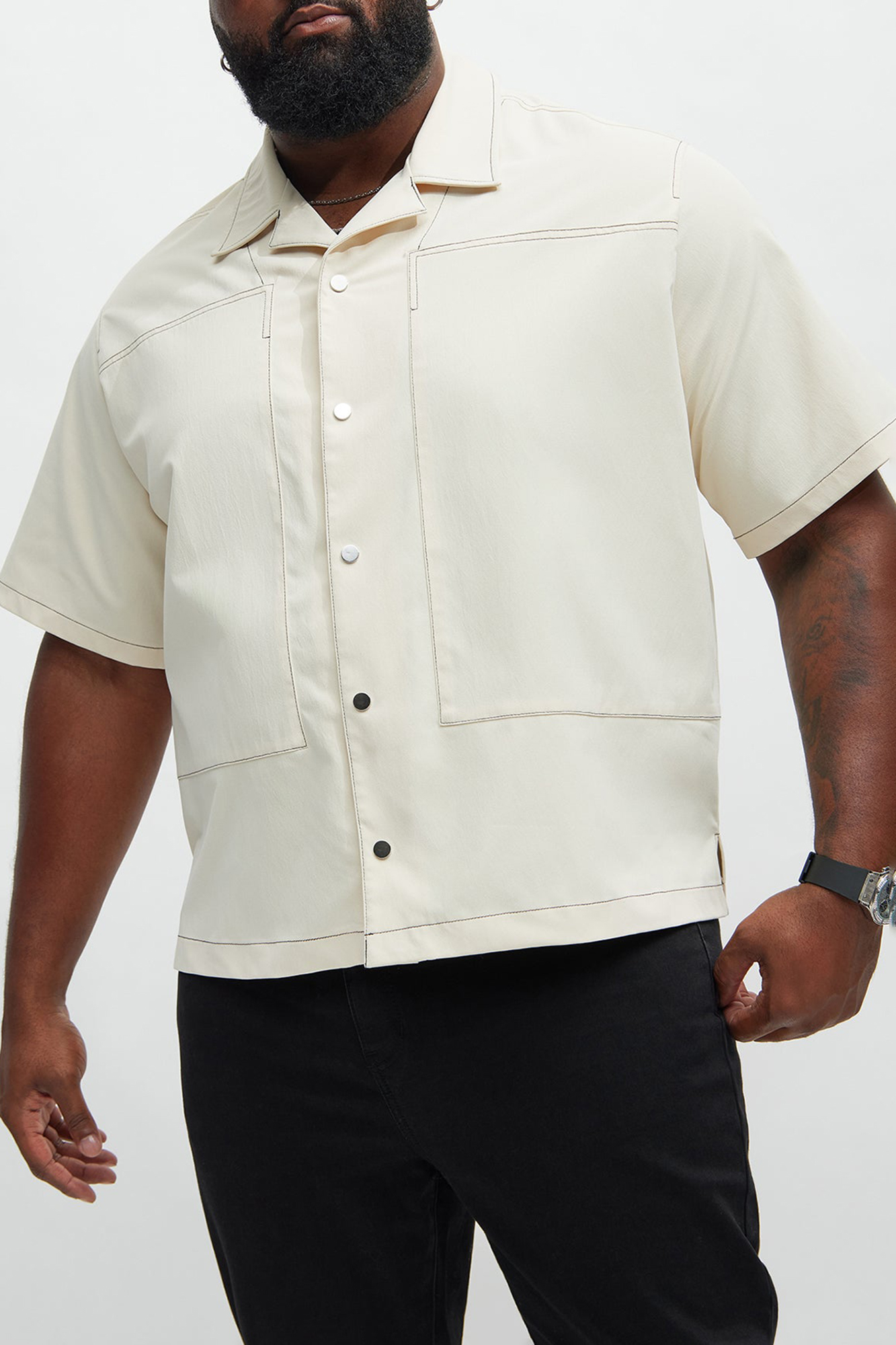 Hudson Contrast Stitching Shirt - Cream