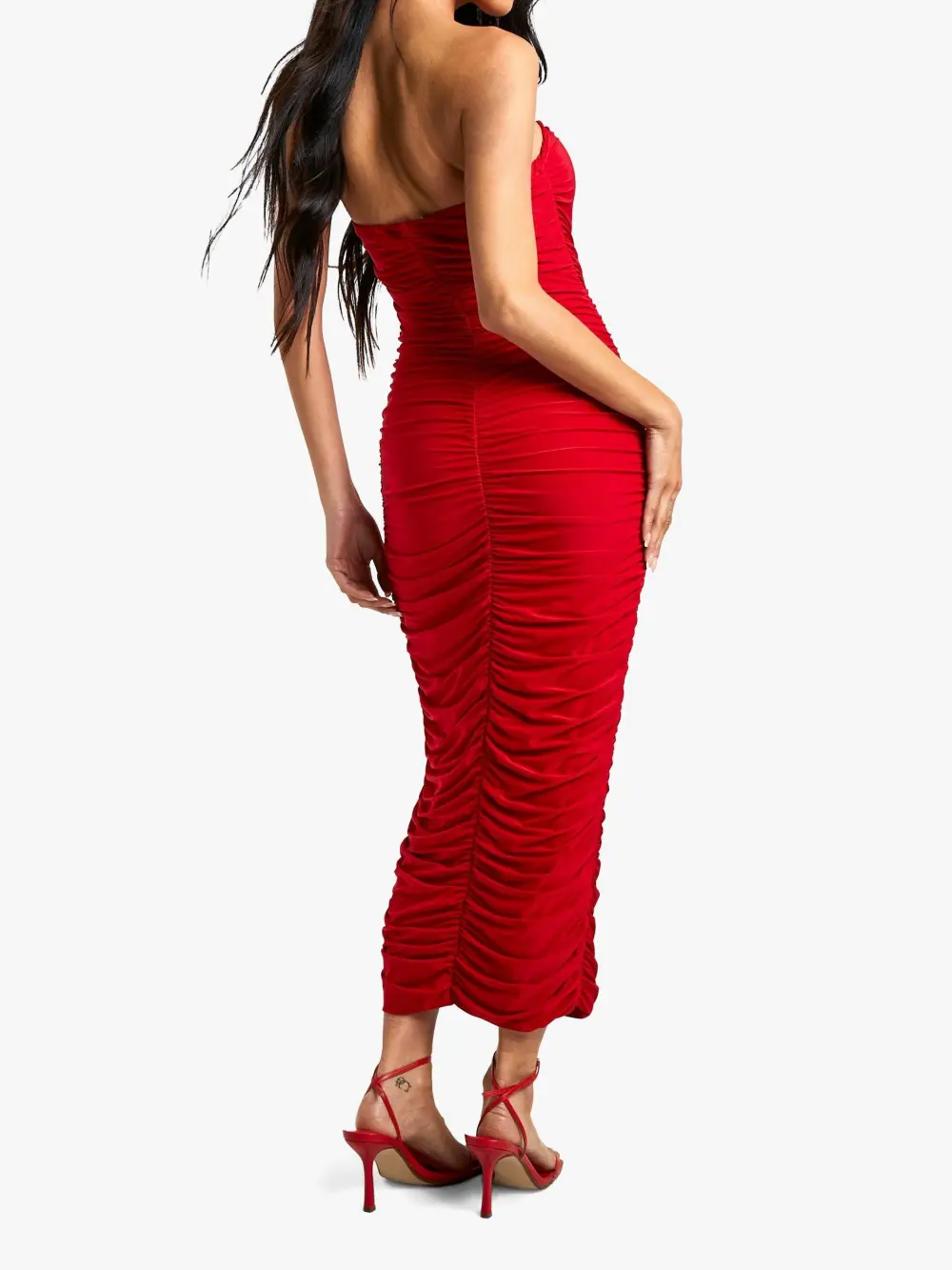 SLINKY RUCHED DETAIL BANDEAU MIDI DRESS