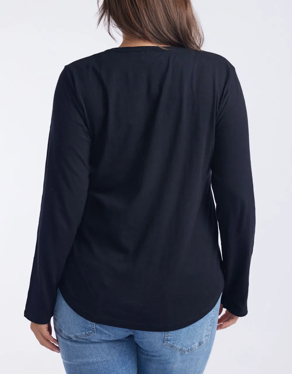 Original Round Neck Long Sleeve T-Shirt - Black