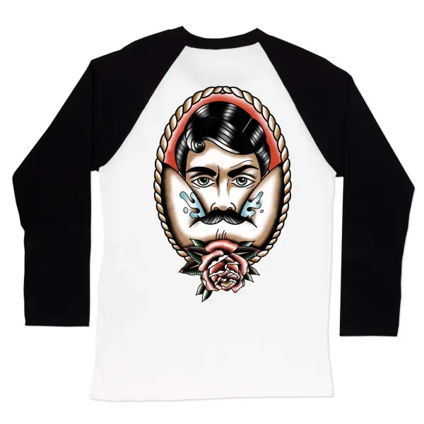 Beared Man And Rose Printed Long Sleeve T-shirt