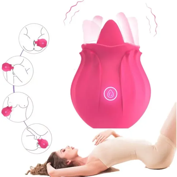 Waterproof Tongue Oral Clit Licking Rose Vibrator G Spot Dildo Women Sex Toys US